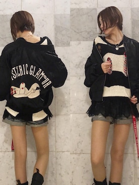 「HYSTERIC GLAMOUR（ヒステリックグラマー）のアイテム（スカジャン）」を使った、Hazukiさん（レディース・159cm）の秋コーディネート