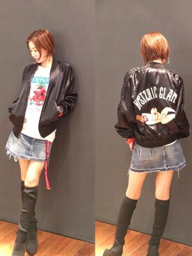 「HYSTERIC GLAMOUR（ヒステリックグラマー）のアイテム（スカジャン）」を使った、Hazukiさん（レディース・159cm）の秋コーディネート