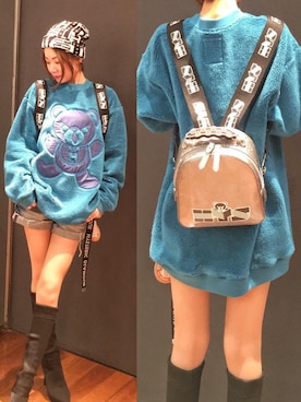 「アイテム（バックパック/リュック、シルバー系）」を使った、Hazukiさん（レディース・159cm）の秋コーディネート