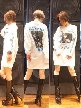 「パンクコーデ」｜「アイテム（ワンピース/ドレス）」を使った、Hazukiさん（レディース・159cm）の冬コーディネート