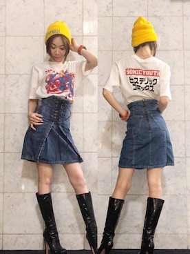 「パンクコーデ」｜「アイテム（帽子）」を使った、Hazukiさん（レディース・159cm）の冬コーディネート