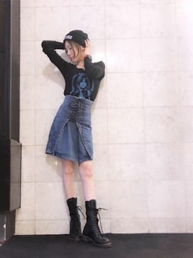 「アイテム（デニムスカート）」を使った、Hazukiさん（レディース・159cm）の夏コーディネート