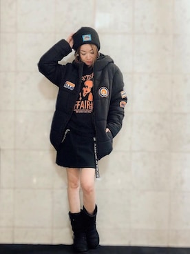 「ニットキャップ」｜「アイテム（財布/小物）」を使った、Hazukiさん（レディース・159cm）の冬コーディネート