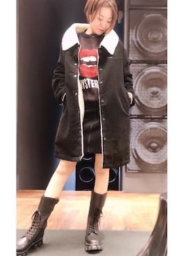 「HYSTERIC GLAMOUR（ヒステリックグラマー）のアイテム（ステンカラーコート）」を使った、Hazukiさん（レディース・159cm）の冬コーディネート