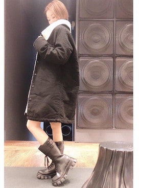 「HYSTERIC GLAMOUR（ヒステリックグラマー）のアイテム（ステンカラーコート）」を使った、Hazukiさん（レディース・159cm）の冬コーディネート