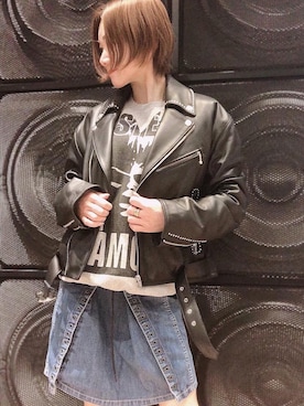 「新作」｜「アイテム（ライダースジャケット）」を使った、Hazukiさん（レディース・159cm）の冬コーディネート