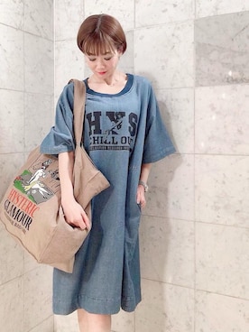 「ビッグトート」｜「アイテム（ワンピース/ドレス）」を使った、Hazukiさん（レディース・159cm）の春コーディネート