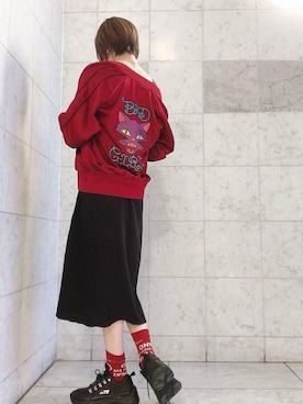 「ソックス」｜「アイテム（スタジャン）」を使った、Hazukiさん（レディース・159cm）の春コーディネート