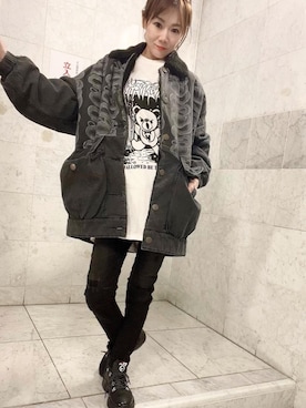 「ロンt」｜「アイテム（デニムジャケット）」を使った、Hazukiさん（レディース・159cm）の秋コーディネート