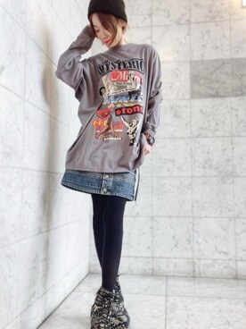 「ﾋﾞｯｸﾞｼﾙｴｯﾄ」｜「アイテム（スカート）」を使った、Hazukiさん（レディース・159cm）の冬コーディネート