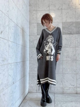 「ﾋﾞｯｸﾞｼﾙｴｯﾄ」｜「アイテム（ワンピース/ドレス）」を使った、Hazukiさん（レディース・159cm）の秋コーディネート