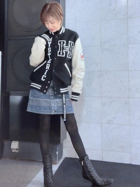 「でにむ」｜「アイテム（スタジャン）」を使った、Hazukiさん（レディース・159cm）の冬コーディネート