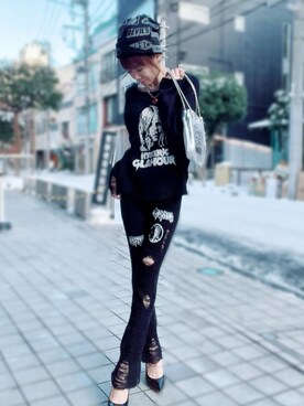 「ロンt」｜「アイテム（アクセサリー）」を使った、Hazukiさん（レディース・159cm）の冬コーディネート