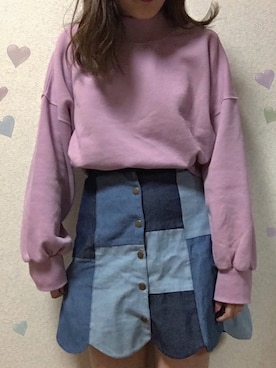 「スカラップ」｜「アイテム（スウェット）」を使った、y u m iさん（レディース・156cm）の冬コーディネート