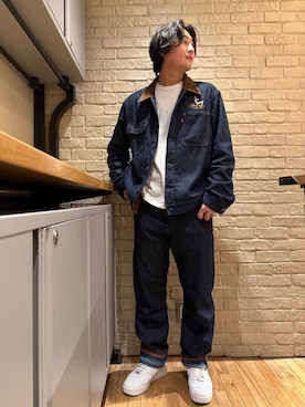 「HYSTERIC GLAMOUR（ヒステリックグラマー）のHYSTERIC HEAVY トラッカージャケット（デニムジャケット）」を使った、akira_hysさん（メンズ・175cm）の冬コーディネート