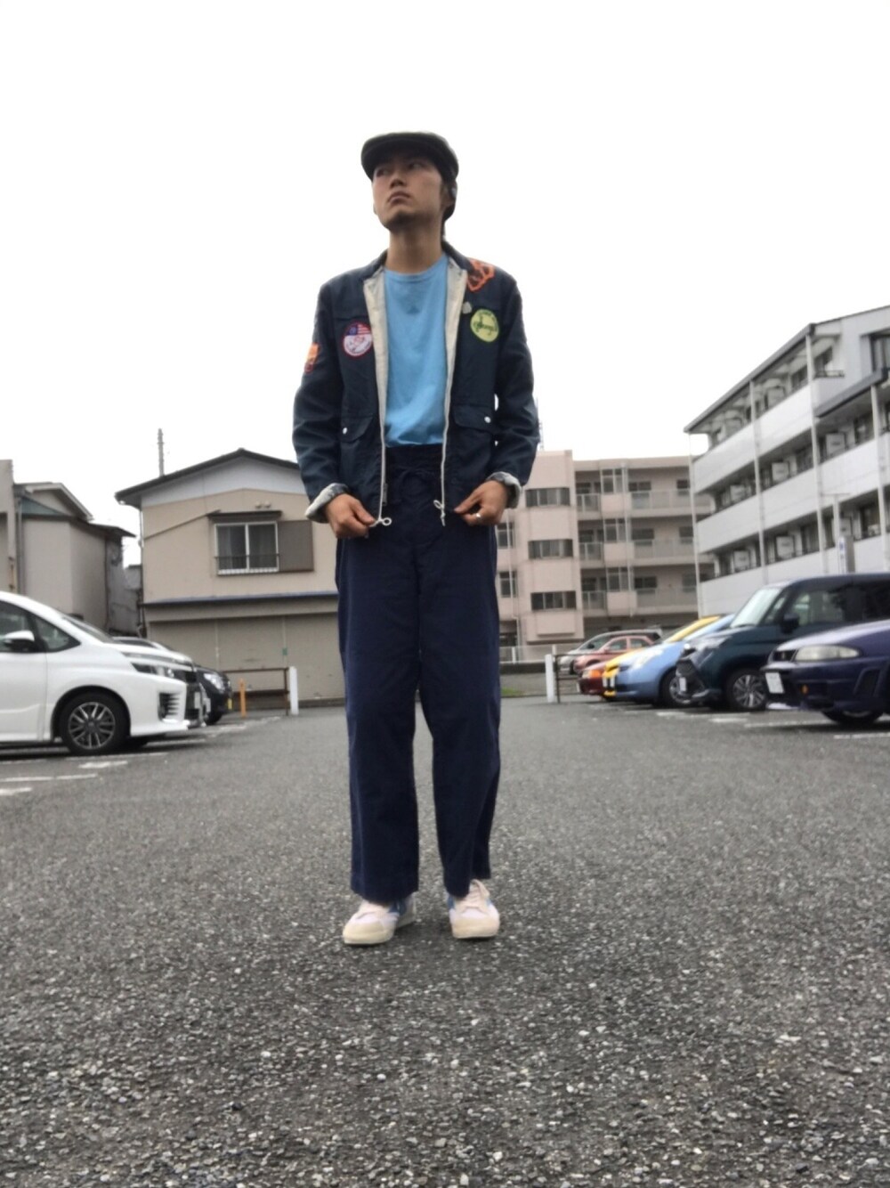 「ヴィンテージ、古着、ハンチング、50s、ナイロンジャケット、ピエールカルダン、keds、silver」｜「たぶん70sのアイテム（ナイロンジャケット、その他）」を使った、biriyさん（メンズ・173cm）の秋コーディネートの1枚目の写真