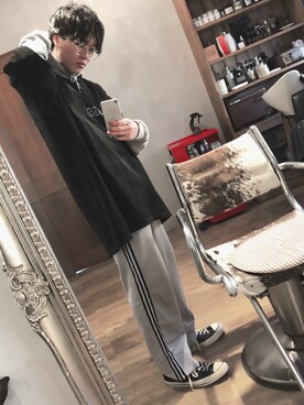 「H&M（エイチ・アンド・エム）のアイテム（パーカー）」を使った、JUNYAさん（メンズ・167cm）の冬コーディネート