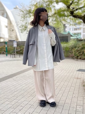 「TODAYFUL（トゥデイフル）のプリーツオックスフォードシャツ（シャツ/ブラウス）」を使った、もこさん（レディース・154cm）の春コーディネート