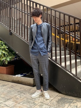 「ABAHOUSE GRAY（アバハウスグレイ）のアイテム（ライダースジャケット）」を使った、★たか★さん（メンズ・178cm）の冬コーディネート