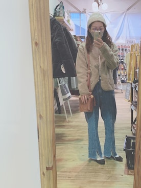 「スリット」｜「アイテム（ニットキャップ/ビーニー）」を使った、n a  ⑅﻿さん（レディース・151cm）の冬コーディネート