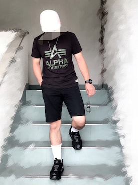 「Alpha Industries（アルファインダストリーズ）のアイテム（トップス）」を使った、timさん（メンズ・168cm）の夏コーディネート