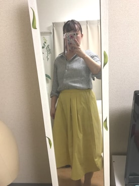 「プレミアムリネンシャツ」｜リナさん（レディース・160cm）の春コーディネート