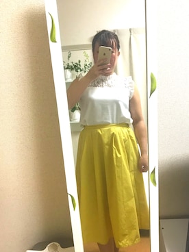 「ぽっちゃり、夏」｜「アイテム（スカート）」を使った、リナさん（レディース・160cm）の夏コーディネート
