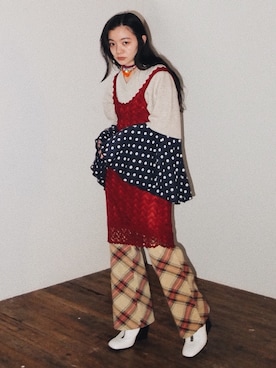 「アイテム（ワンピース/ドレス、レッド系）」を使った、DEPT／mother／VTOPIAさん（レディース・150cm）の春コーディネート