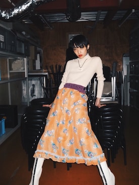「アイテム（スカート、オレンジ系）」を使った、DEPT／mother／VTOPIAさん（レディース・150cm）の春コーディネート