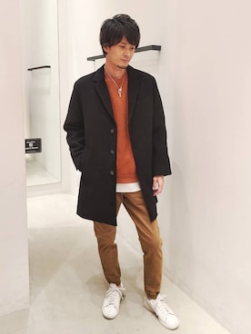 「リバーシブル」｜「アイテム（チェスターコート）」を使った、gucchiiiさん（メンズ・178cm）の冬コーディネート