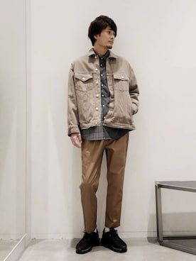 「グレンチェック」｜「アイテム（ブルゾン）」を使った、gucchiiiさん（メンズ・178cm）の春コーディネート