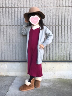 「アイテム（つなぎ/オールインワン、レッド系）」を使った、m_aさん（キッズ・110cm）の冬コーディネート