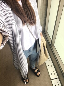 「Simplicite（サンプリシテ）のアイテム（シャツワンピース）」を使った、yukaさん（レディース・156cm）の夏コーディネート