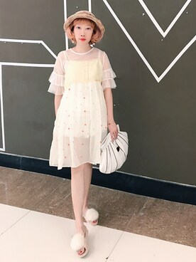 「LIMITLESS LUXURY（リミットレスラグジュアリー）のアイテム（Tシャツ/カットソー）」を使った、bibiさん（レディース・156cm）の夏コーディネート