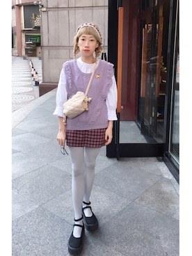 「Handmade（ハンドメイド）のアイテム（タンクトップ）」を使った、bibiさん（レディース・156cm）の冬コーディネート