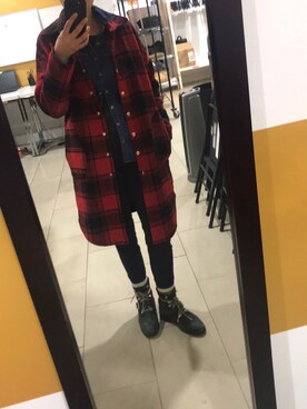 「アイテム（カバーオール、レッド系）」を使った、mali_posaさん（レディース・157cm）の冬コーディネート