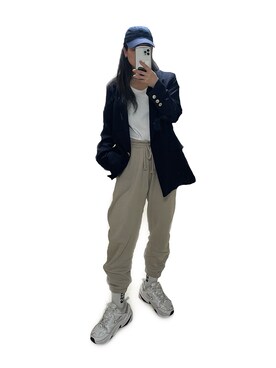 「ゆるコーデ」｜「アイテム（テーラードジャケット、その他）」を使った、MINE◡̈⃝さん（レディース・158cm）の春コーディネート