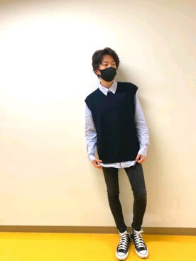 「H&M（エイチ・アンド・エム）のアイテム（シャツ/ブラウス、ホワイト系）」を使った、[LAST CRISIS]REMさん（メンズ・168cm）の冬コーディネート