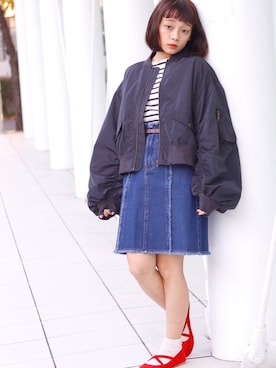 「クリスプ」｜「アイテム（MA-1）」を使った、Crispさん（レディース・151cm）の冬コーディネート