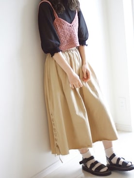 「アイテム（キャミソール、レッド系）」を使った、Crispさん（レディース・157cm）の春コーディネート