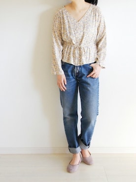 「アイテム（シューズ、パープル系）」を使った、Crispさん（レディース・157cm）の春コーディネート