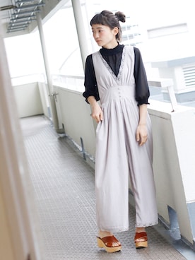 「シフォンブラウス」｜「アイテム（オールインワン・サロペット）」を使った、Crispさん（レディース・157cm）の春コーディネート