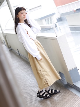 「アイテム（サスペンダー）」を使った、Crispさん（レディース・157cm）の春コーディネート