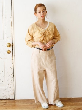 「Crisp（クリスプ）のアイテム（ベルト）」を使った、Crispさん（レディース・151cm）の春コーディネート
