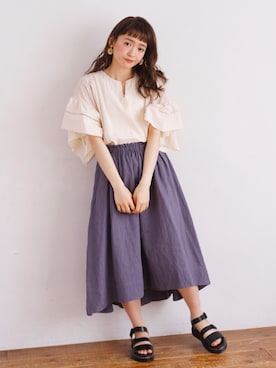 「スキッパーシャツ」｜「アイテム（アクセサリー）」を使った、Crispさん（レディース・157cm）の春コーディネート