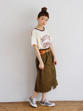 「カーキスカート」｜Crispさん（レディース・157cm）の夏コーディネート
