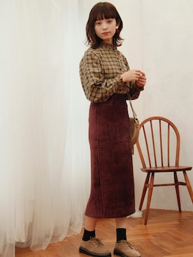 「ベロアスカート」｜「アイテム（その他シューズ）」を使った、Crispさん（レディース・158cm）の秋コーディネート