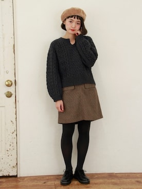 「スキッパーニット」｜「アイテム（帽子）」を使った、Crispさん（レディース・158cm）の秋コーディネート