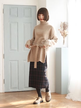 「ロングニット」｜Crispさん（レディース・158cm）の冬コーディネート