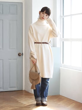 「タートルネックワンピース」｜Crispさん（レディース・158cm）の冬コーディネート